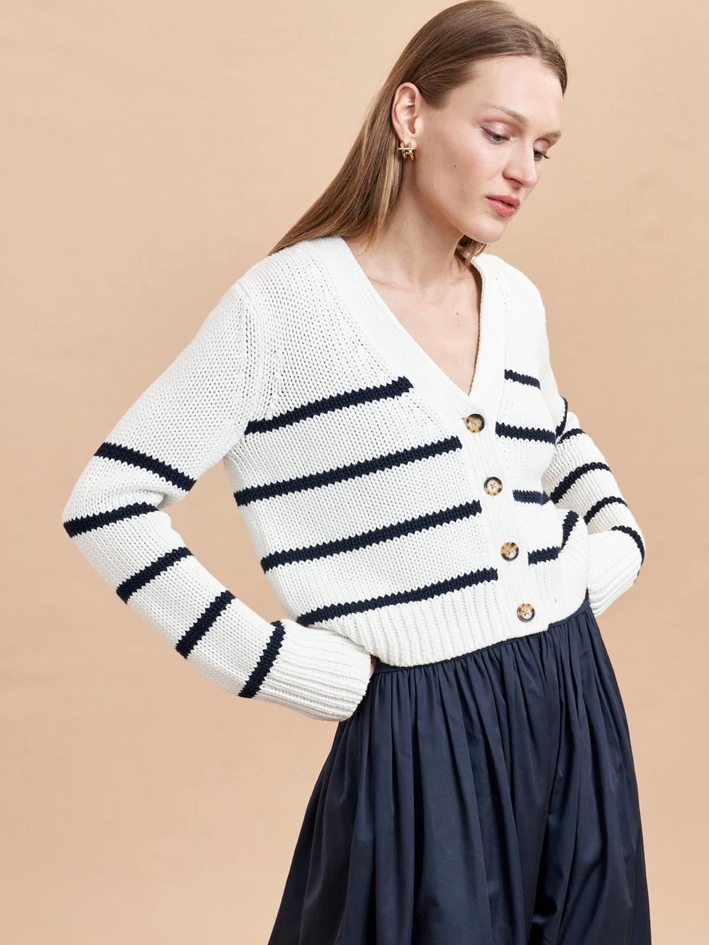 La Ligne Cream Cardigan with Navy Stripes